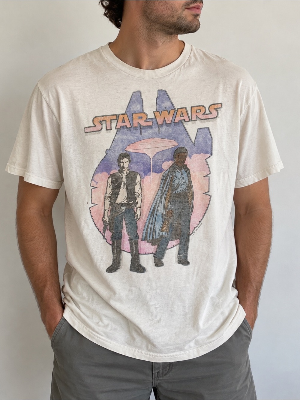 Star Wars Han Solo Lando Calrissian Retro Graphic T-Shirt Large Off-White
